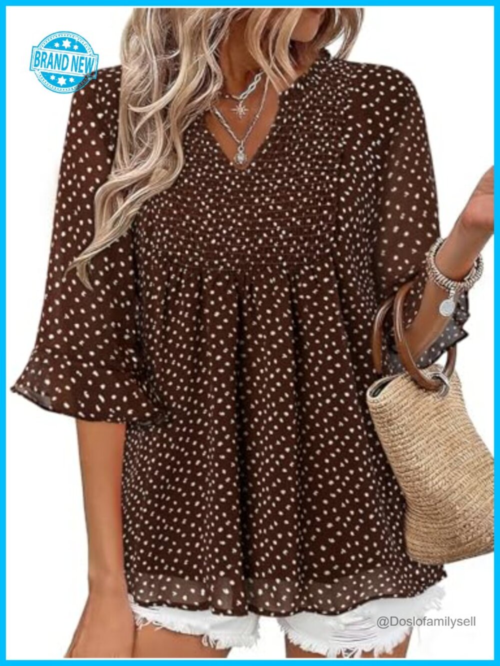 Women's Chiffon Tunic Blouse V Neck Ruffle Sleeve Double Layer Dressy Casual Top